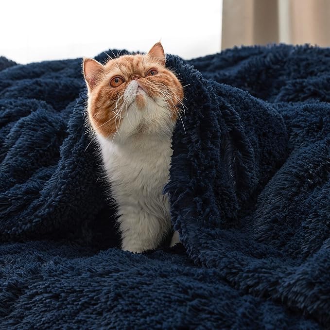 Bedsure GentleSoft Fuzzy Faux Fur Twin Blanket, Navy Blue Cozy Gifts for Men, Soft Sherpa Fleece Plush Warm Minky Thick Blanket Twin Size for Bed, Navy Dorm Decor Blue Gifts for Boys, 60x80