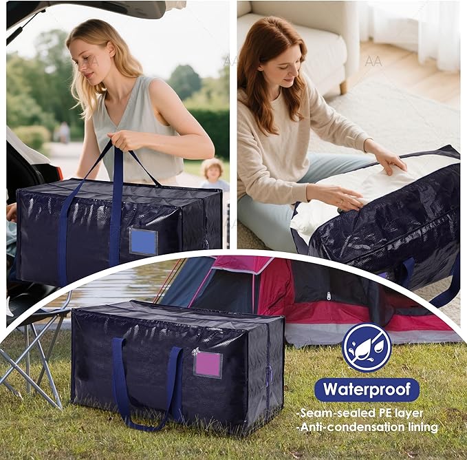 6 Pack Extra Large Heavy Duty Moving Bags with Reinforced Zipper & Wide Handles, Moisture-Resistant Storage Bins Packing Cubes for Clothes, College Dorm, Travel, and Home Organization, Dark Blue