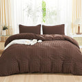AveLom Brown Duvet Cover Full(80 x 90 inches), 3 Pieces (1 Duvet Cover, 2 Pillow Cases),Seersucker Tripe Soft Washed Microfiber Textured Duvet Cover Set with Zipper Closure, Corner Ties