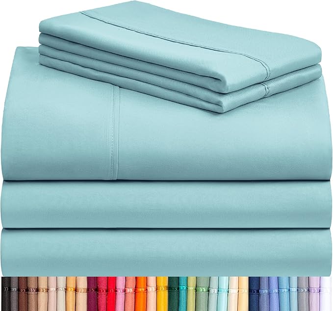 LuxClub 5 PC Split King Sheet Set, Deep Pockets Wrinkle Free Cooling Bed Sheets Hotel Bedding for Women, Men, Includes 2 Fitted Sheet, 1 Flat Sheet and 2 PillowcasesAqua