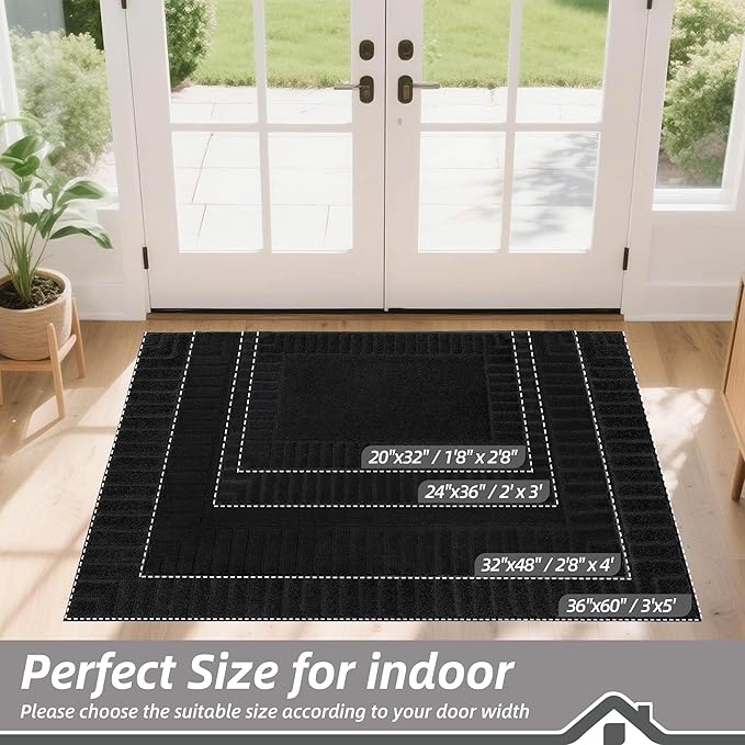 BEQHAUSE Door-Mat-Non-Slip Dirt Trapper Door Mats Low-Profile Front Door Mat Absorbent Floor Mats for Entryway Washable Mud Resistant Home Entrance Doormat,Black,24"x36"