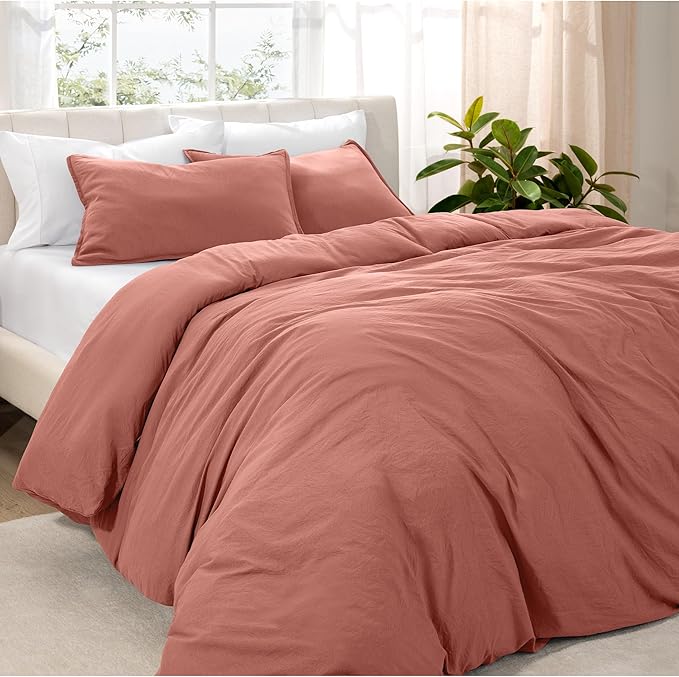 Bare Home Microfiber Duvet Cover Set - Ultra Soft Washed Microfiber - Twin/Twin Extra Long - Linen-Like Look - Easy Care - Breathable Fabric - Our Softest Duvet Cover Set (Twin/Twin XL, Dusty Rose)