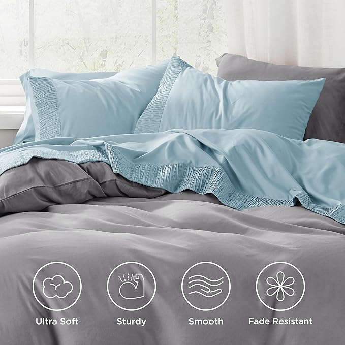 Bedsure California King Sheet Sets - 4 Pieces Soft Cal King Sheets - Breathable & Cooling - Hotel Luxury - Easy Care Polyester Microfiber Bedding for Women, Men, Light Blue