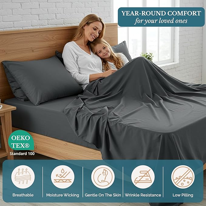 Casa Platino Luxury Bed Sheet Set – Ultra-Soft, Pre-Washed, Cozy and Breathable, 100% Brushed Premium Microfiber with Deep Pockets for a Secure Fit – Twin, Charcoal