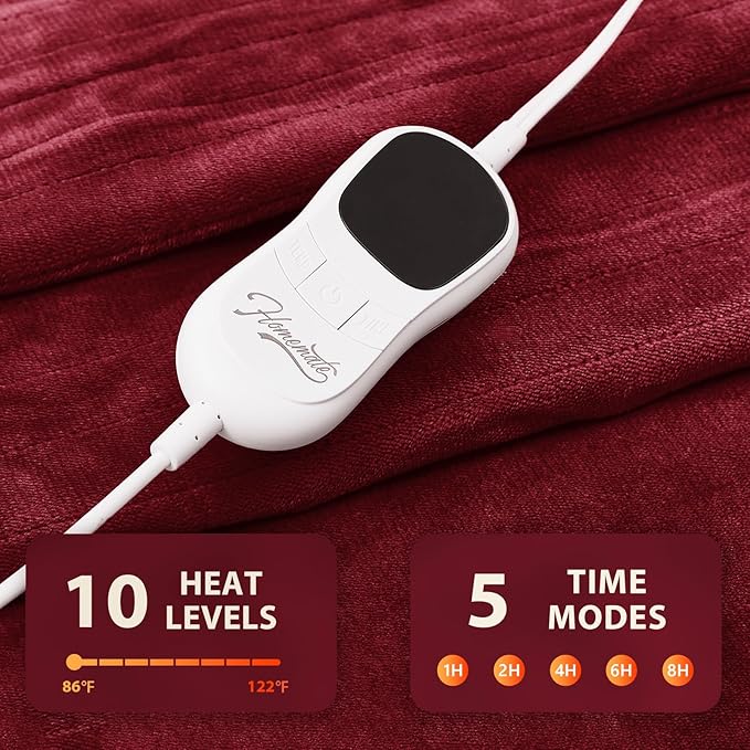 Homemate Electric Heated Blanket King Size - 100"x90" Heating Blanket King Size Dual Control 1/2/4/6/8 Hours Auto-Off 10 Heat Level Over-Heat Protection Flannel Sherpa ETL Certification