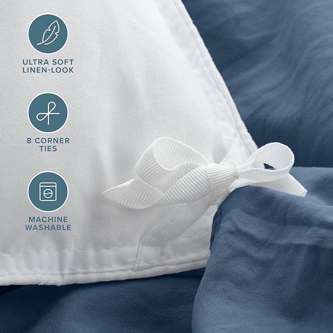 Bare Home Microfiber Duvet Cover Set - Ultra Soft Washed Microfiber - Oversized Queen Size - Linen-Like Look - Easy Care - Breathable Fabric - Our Softest Duvet Cover Set (Oversized Queen, Bering Sea)