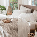 MooMee Bedding Sheet Set 100% Washed Cotton Linen Like Textured Breathable Durable Soft Comfy (Solid Off White, Twin)