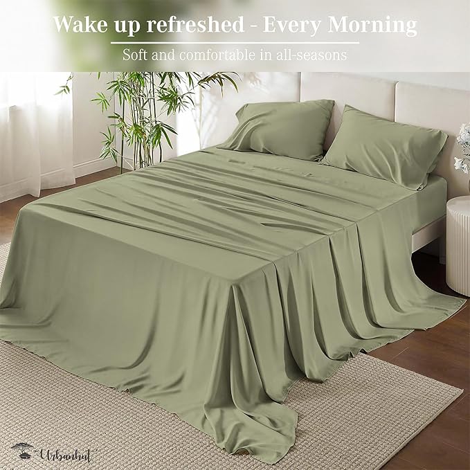URBANHUT 800 Thread Count 100% Cotton California King Size Sheets, Luxury 4 Piece Cal King Bedsheets, Hotel Sheets Sateen Finish - Better Than Egyptian, 16" Elasticized Deep Pocket - Sage