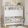 Shoe Cabinet with 4 Flip Drawers, 46" Tall Narrow Fluted Shoe Storage Organizer for Entryway, Hidden Slim Wooden Shoe Rack Cabinet for Front Door Entrance, Hallway, Living Room, Solid White