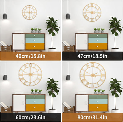 Large Wall Clock for Living Room Decor - 60cm/ 24 Inches Silent Non-Ticking Metal Wall Clocks Battery Operated, Vintage Decorative Modern Wall Clock for Bedroom, Office, Farmhouse Decor