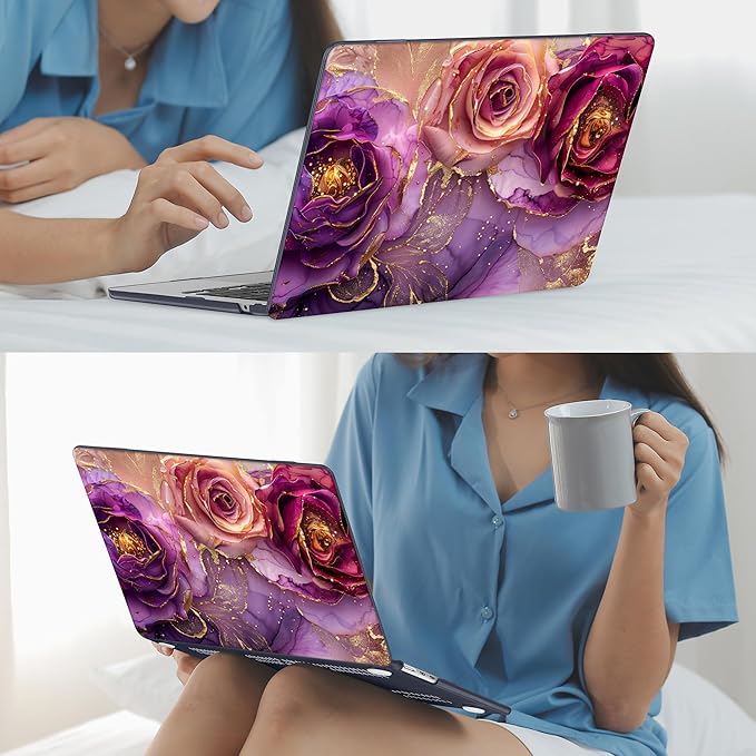 Mektron for 2025 M4 MacBook Air 13.6 Inch A3240 Case Fits 2023 A2681 M2 2024 A3113 M3 Chip with Liquid Retina Display Touch ID, Printed Plastic Hard Shell Cover for MacBook Air 13.6", Marble Flowers