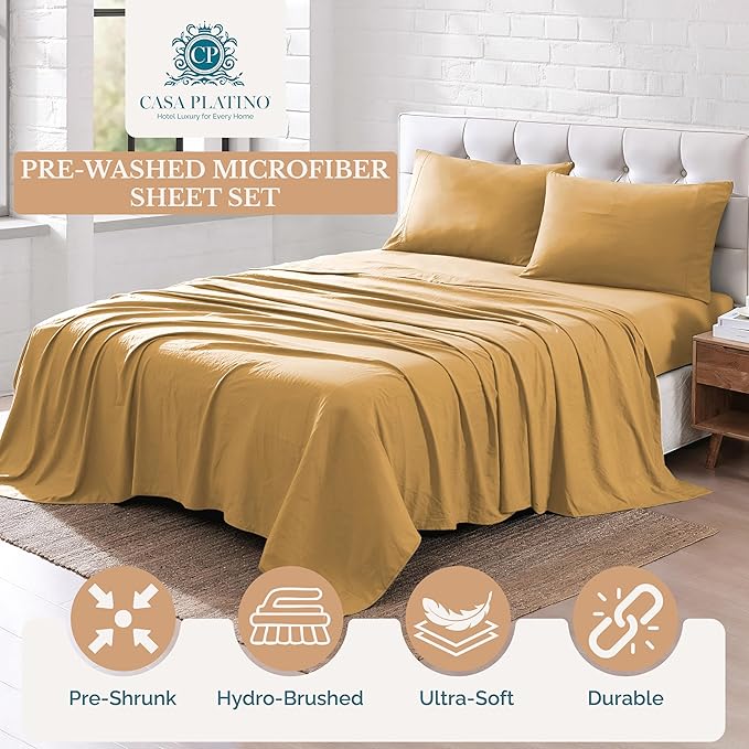 Casa Platino Bedding Sheets & Pillowcases, Bed Sheet California King Size, Pre-Washed California King Bed Set, Brushed Microfiber Cooling California King Sheets, California King Sheet Set - Cocoon
