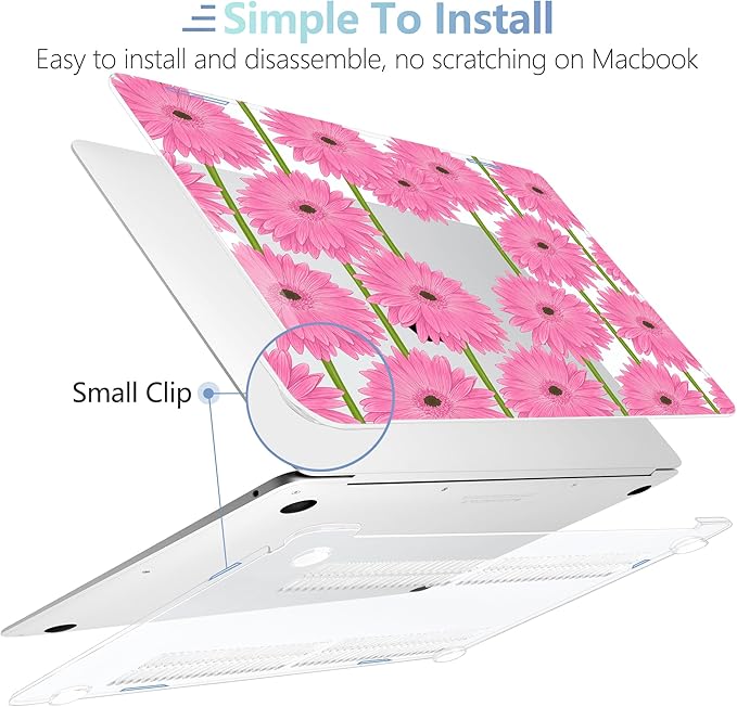 MEEgoodo for MacBook Air 13 inch Case 2021 2020 2019 2018 Released A2337 M1 A2179 A1932 with Touch ID, Plastic Hard Shell & Keyboard Cover Compatible with MacBook Air Case 13.3,Pink Gerbera Flower