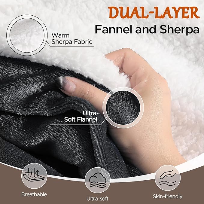 Electric Heated Blanket Throw 50"x60" - Soft Cozy Flannel & Sherpa Fabric Dual-Sided, 9 Heat Settings & 2-10 Hours Auto Off, Warming Heated Throw for Home Office, Machine Washable, Dark Gray