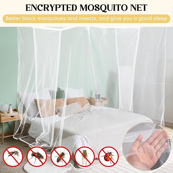 4 Corners Mosquito Net for Mosquiteros para Camas Bed Canopies Netting Bed Drapes Rectangular Mosquito Mesh for Camping Home Outdoor Travel(White B,L75 X W71 X H79 Inch,2 Opening)