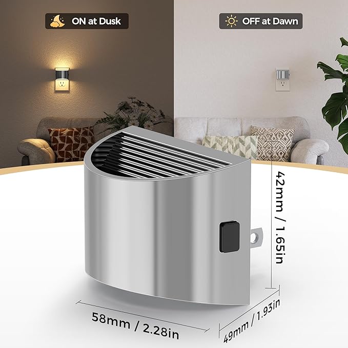 DORESshop LED Night Light[2 Pack], Night Lights Plug into Wall, 3 Level Brightness Adjustable Plug in Night Light, Dusk to Dawn Sensor Nightlights for Adults,Bedroom,Hallway,3000K -Chrome Cover