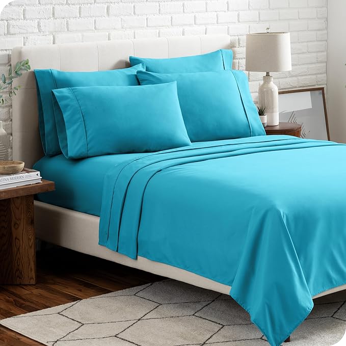 Bare Home Hotel Luxury Twin XL Sheet Set, Extra Soft - 4 Piece Set - Deep Pockets - Easy Fit - Cooling & Breathable - Wrinkle, Fade, Stain Resistant - Includes 2 Pillowcases (Twin XL, Aqua)