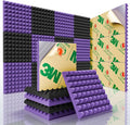 Sonicism Sound Proof Foam Panels for Walls Self-Adhesive 12 Pack Pyramid 1" X 12" X 12" Soundproof Wall Panels High Density Acoustic Panels Foam Fast Expand,Sound Absorption & Decoration,Black/Purple