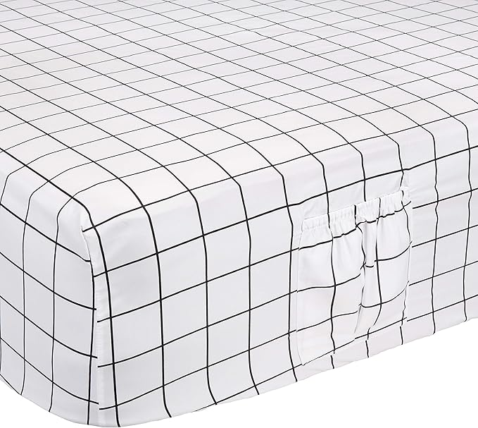 Amazon Basics Soft Microfiber 4-Piece Bed Sheet Set with Elastic Side Pockets, Full, Black Grid, Geometric
