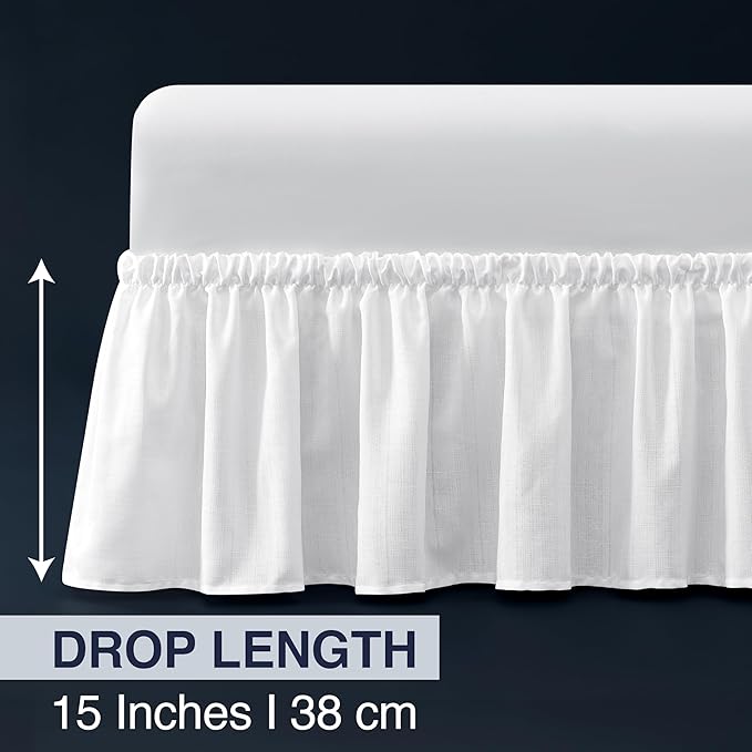 Bed Skirt Full Bed Skirt Wrap Around Ruffled Box Spring Cover, Easy Install, Washable 15" Drop Elastic Dust Ruffle by Casual Living, 54-inch x 75-inch, White