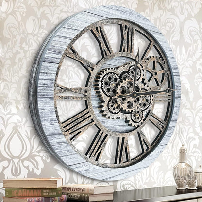 HOIBAI Wall Clock, Clocks for Living Room Decor 20 Inch Big Moving Gears Clock Farmhouse Vintage Rustic Wall Clock for Home Bedroom House Kitchen Wall Decor