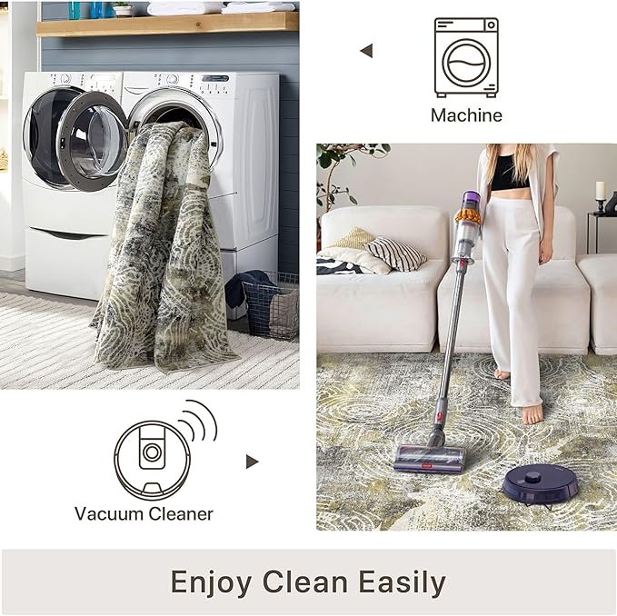 3x5 Rug, Small Area Rug for Living Room, Bedroom, Kitchen, Machine Washable Non-Slip Throw Rug, Modern Abstract Carpet for Entryway Nursery Coffee Table - Durable (Mustard)