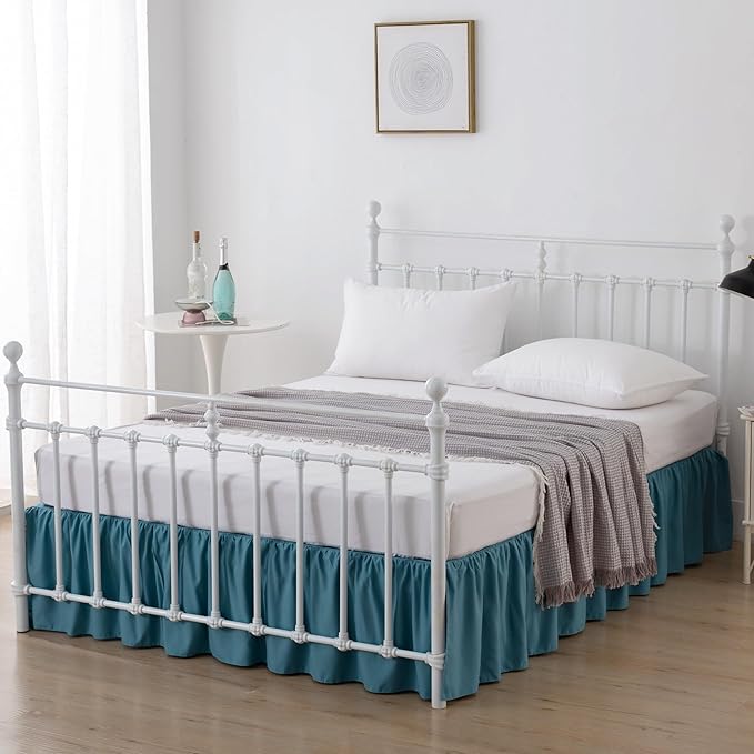 Bed Skirt King Size Ruffled Bed Skirts with Split Corners, 18 Inch Drop Dust Ruffle Bed Skirt with Platform, Teal Blue, King - 18" Drop