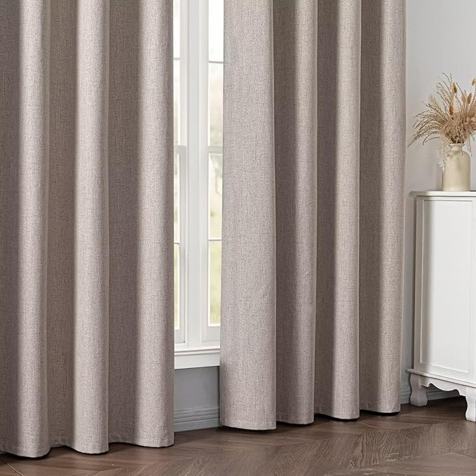 100% Blackout Curtains 108 Inches Long 2 Panels Set, Black Out Curtains for Living Room, Beige Thermal Insulated Grommet Drapes Bedroom Luxury Decor Privacy(52W × 108L inch, Beige)
