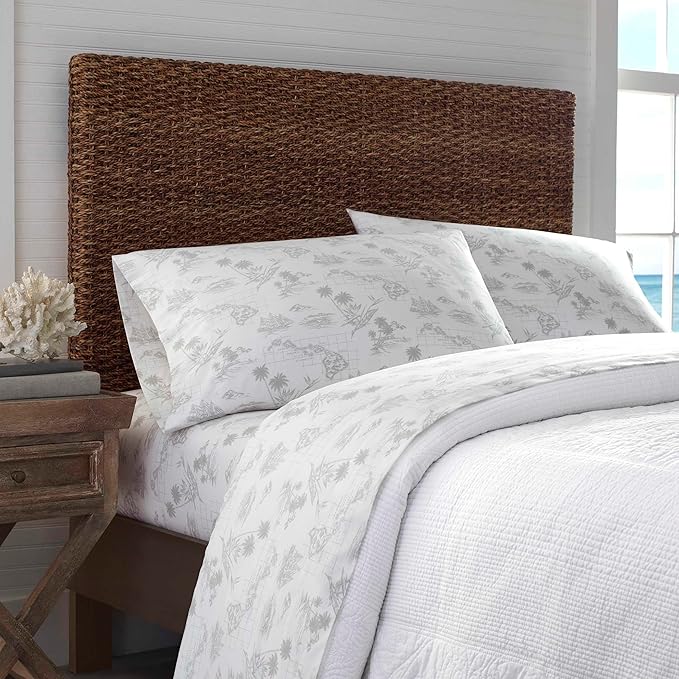 Tommy Bahama - King Size Sheets Set, Crisp & Tailored Cooling Sheets with a Smooth Cotton Percale Lightweight Feel - Bed Sheets with Matching Pillowcases & Fitted Sheet (Vintage Map Grey)