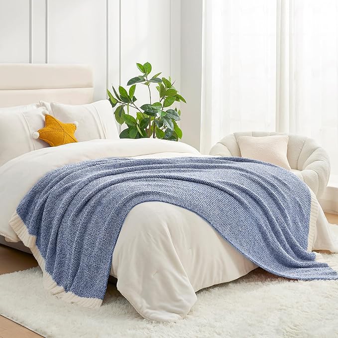 Snuggle Sac Royal Blue Twin Size Reversible Super Soft Blanket for Bed and Sofa, Heather Blue, 60x80 inches