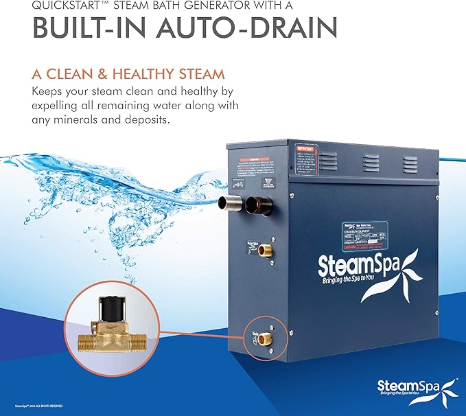 STEAMSPA 7.5kW Steam Sauna Generator Sentry Series 240V Steam Generator with Touch Screen, Steamhead, Built-in Steam Shower Auto Drain, ACU Quickstart Steam Bath Generator (Black)