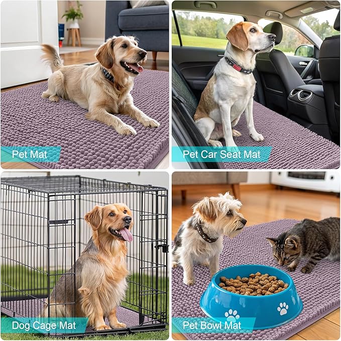 OLANLY Dog Door Mat for Muddy Paws 70x35, Absorbs Moisture and Dirt, Absorbent Non-Slip Washable Doormat, Quick Dry Chenille Mud Mat for Dogs, Entry Indoor Entryway Carpet for Inside Floor, Deep Plum