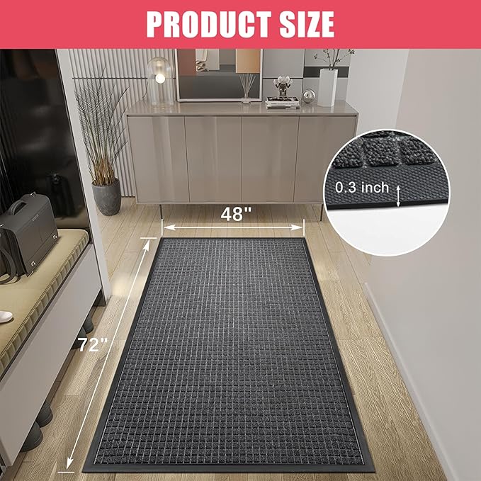 Kuyal Front Door Mat, 4'*6' Door Mat for Inside Outside Entrance,Waterproof Welcome Mats with Non-Slip Backing, Indoor Outdoor Entryway, Commercial Floor Mats, Durable & Easy to Clean, Dark Gray