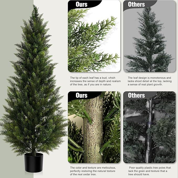 Outdoor Artificial Cedar Topiary Tree, Faux Evergreen Shrubs for Front Porch Decor, Lifelike Fake Bushes Plants for Home Living Room Front Door Decor (2, 5ft)