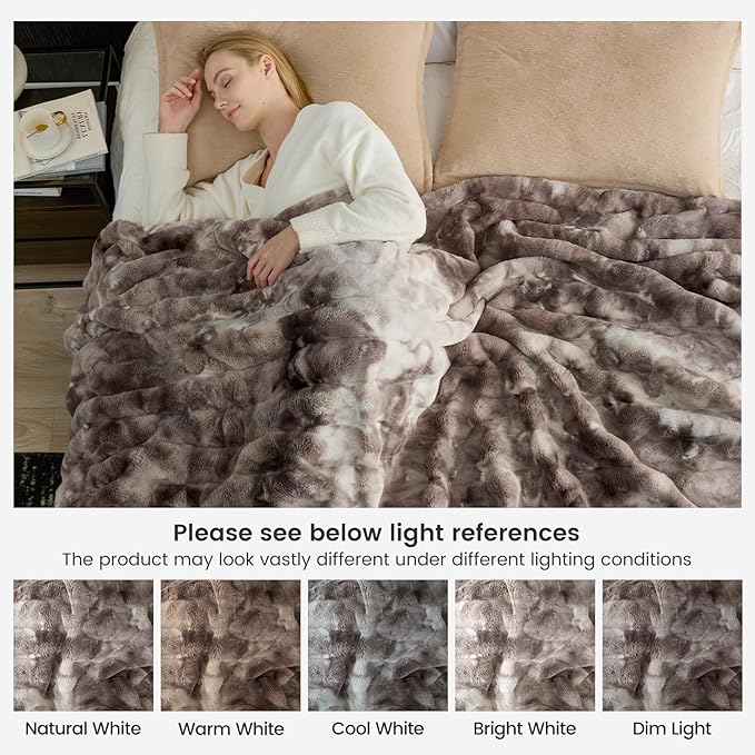 Cozy Bliss Faux Fur Throw Blanket for Couch, Fuzzy Soft Plush Thick Striped Blanket for Sofa Bedroom Living Room, 60 * 80 Inches Tie-dye Grey