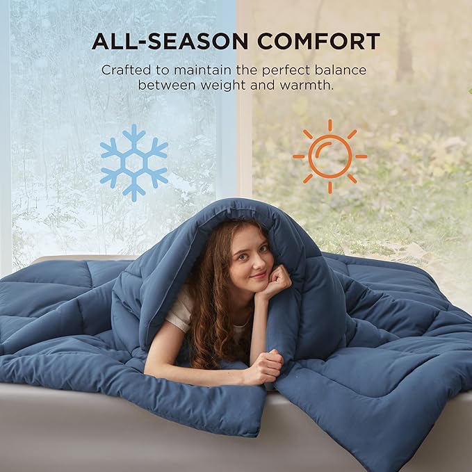 Bedsure Comforter Duvet Insert - Quilted Comforters Oversize Queen, All Season Duvet, GentleSoft Down Alternative Bedding, with 8 Tabs, Gifts for Women/Men, Dark Slate Blue, Oversize Queen 98x98Inche