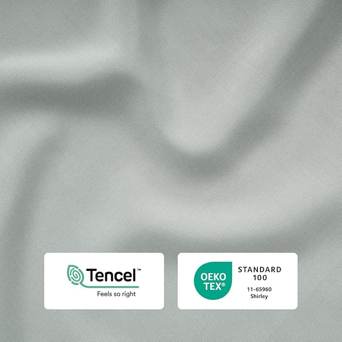 Reebok Twin Size Sheet Set from Tencel Eucalyptus - Soft, Cooling & Breathable for Hot Sleepers, Deep Pocket Up to 17 Inches, 4Pc Hotel Luxury Bedding Set, Bedsheet & Pillowcases (Lunar Rock, Twin)
