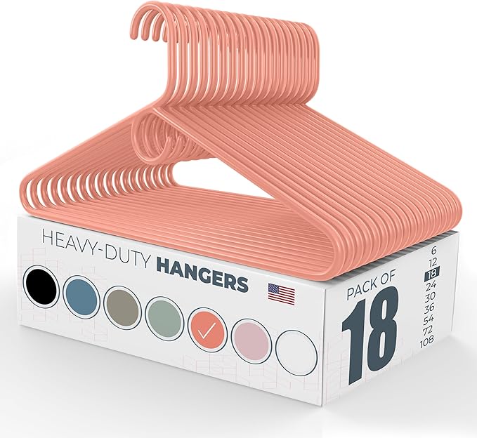 Neaties Heavy Duty Clothes Hangers 18 Pack – Made in The USA – 8lb Capacity Plastic Hangers for Adult Clothing – Durable for Pants, Coats, Jackets, or Jeans – Peach