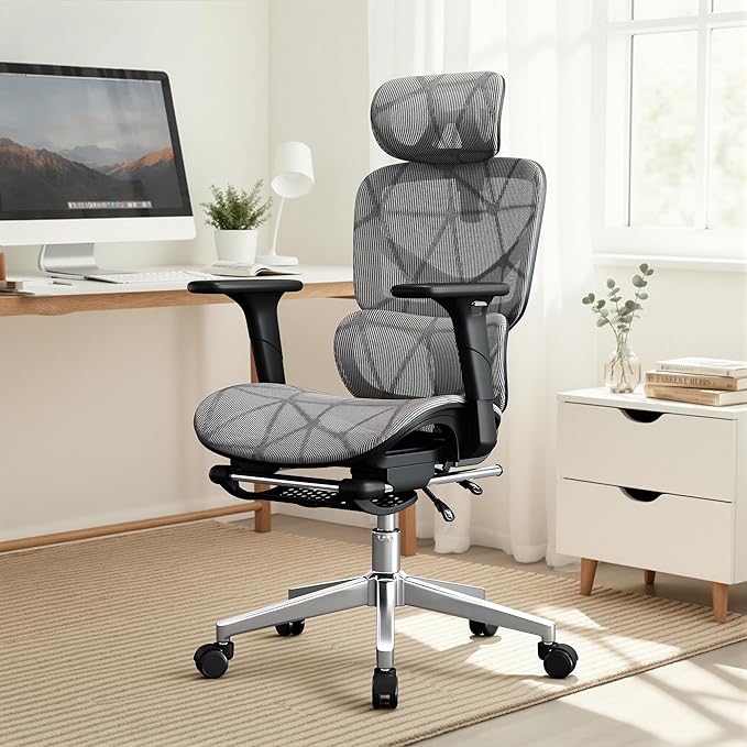 Office Chair with 3D Adjustable Lumbar Support,Ergonomic Computer Chair,Adjustable Headrest and Armrests, 400lbs Capacity,Tilt-Swivel,Premium Mesh Desk Chair for Office,Home & Gaming (Grey)