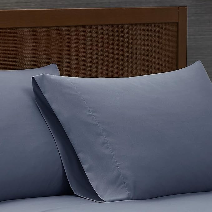 LONDON FOG Garment Washed Solid Sheet Set Blue Microfiber 3-Piece Twin Sheet Set, Solid Themed, Deep Pocket, Adult and Teen, Oeko-TEX Certified
