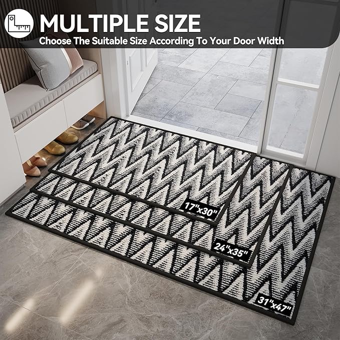 Indoor Door Mat 17x30, Dirt Resistant & Absorbent Doormat for Entryway Inside, Non-Slip Rubber Backing Front Door Mat Indoor Entrance, Low-Profile, Washable, Black