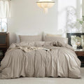 FOSSA Duvet Cover Set 100% Washed Cotton Linen Feel Super Soft Breathable Cozy 3 Pieces Bedding Sets Solid Tannish Linen Grey Twin/Twin XL