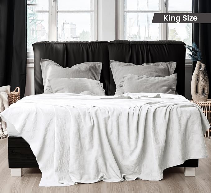 Utopia Bedding White 100% Cotton Blanket [King Size - 90x108 Inch] 350GSM Lightweight, Soft and Breathable Thermal Blanket for All Seasons