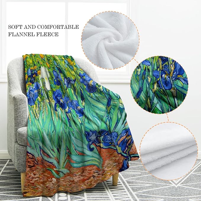 Jekeno Irises Floral Blanket Flower Gifts for Women Kids Girls Home Bedroom Birthday Christmas Flowers Floral Decor Soft Cozy Lightweight Throw Blankets 60"x80"