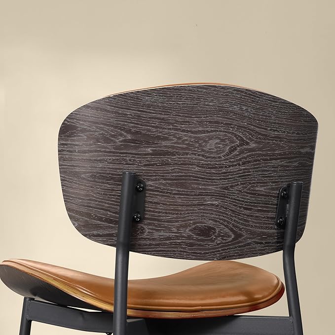 Art Leon Dining Chairs Set of 4, Gray Oak Bentwood, Mid Century Modern Dining Room Chairs, Faux Leather Upholstered Desk Chair with Black Metal Legs, Brown