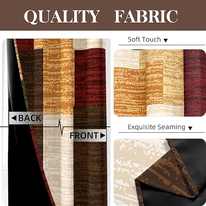 Brown Red Vintage 100% Blackout Curtains for Bedroom 96 inch Length 2 Panels Set Modern Abstract Geometric Black Out Curtains Insulated Room Darkening Window Drapes forLiving Room, 52Wx96L
