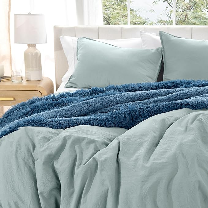 Bare Home Microfiber Duvet Cover Set - Ultra Soft Washed Microfiber - Full Size - Linen-Like Look - Easy Care - Breathable Fabric - Our Softest Duvet Cover Set (Full, Sea Spray)