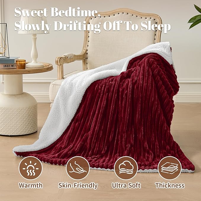 Electric Heated Blanket Full Size - 72"x84" Fast Heating Bed Blankets with 6 Heating Levels & 10 Hours Auto Off, Soft Ribbed Flannel Sherpa, Over-Heated Protection ETL, Red