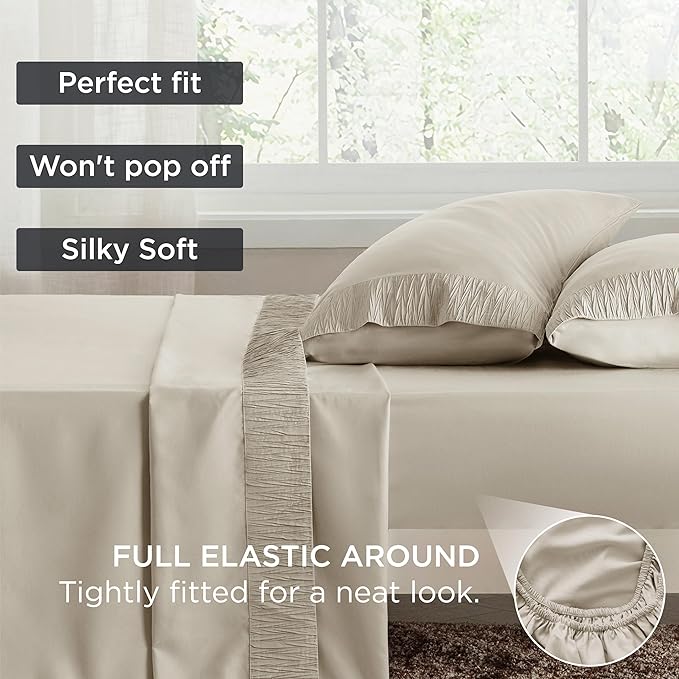 Bedsure Queen Sheet Set - 4 Pieces Soft Queen Size Sheets - Breathable & Cooling - Hotel Luxury - Easy Care Polyester Microfiber Bedding for Women, Men, Linen