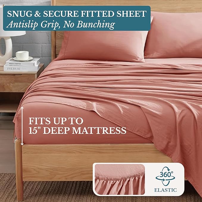Casa Platino Bedding Sheets & Pillowcases, Pre-Washed Ultra Soft & Breathable Full Size Sheets, Brushed Microfiber Sheet Set, Fade Resistant Full Size Sheets Set with Deep Pockets - Rose Dawn